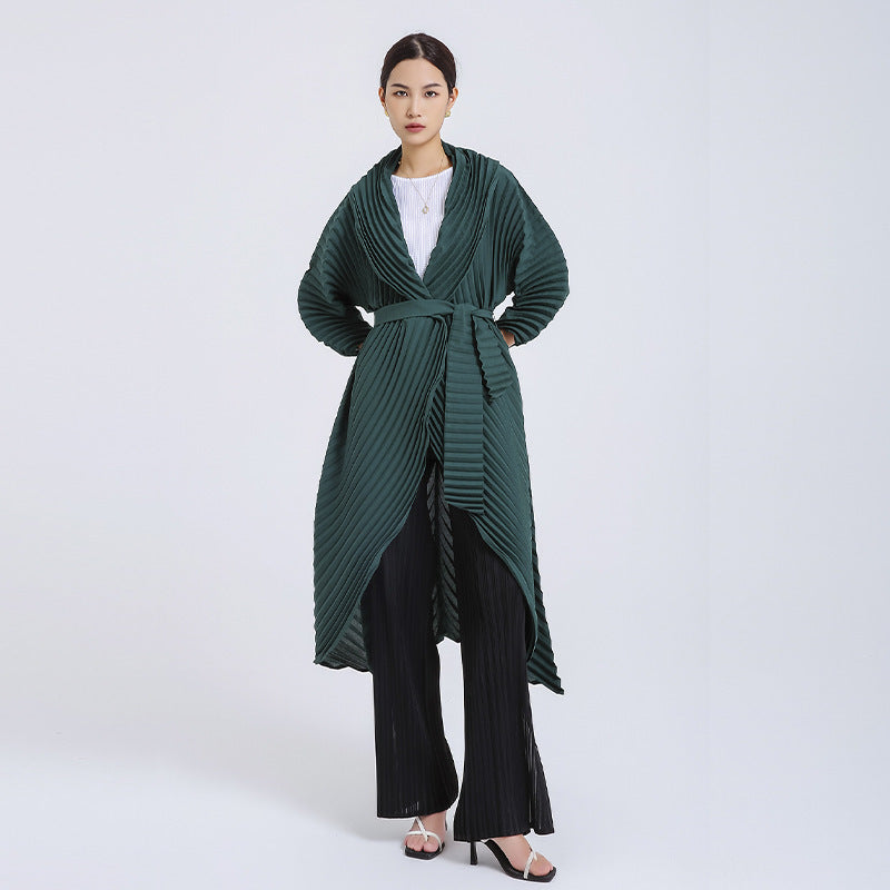 Sanzhai Pleated Graceful And Fashionable Tall Coat Floral Print Trench Coat