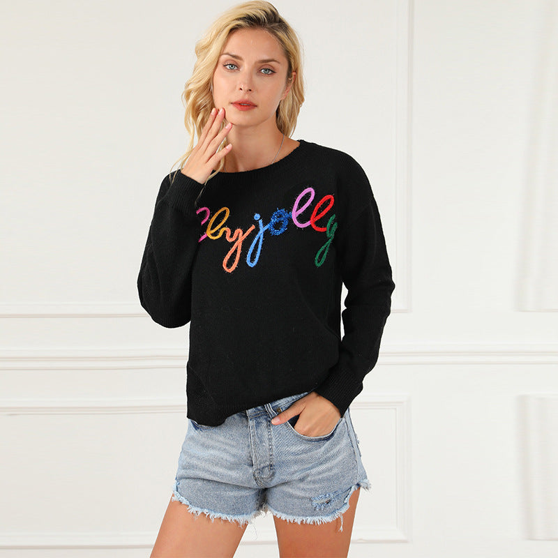 Pullover Crew Neck Casual Style Letter Printed Sweater