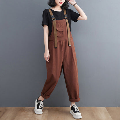 Large Size Loose Comfortable Fashion Patch Pocket Jumpsuit