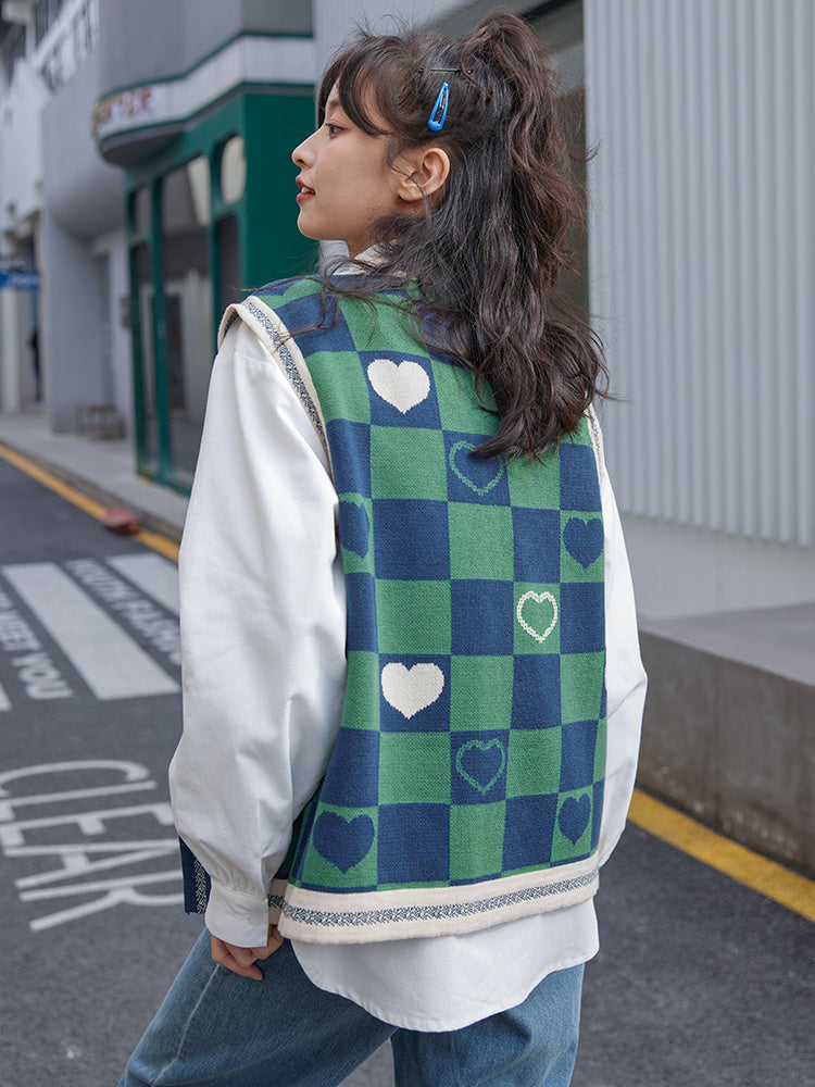 Women's Checkerboard Retro V Neck Sweater Vest