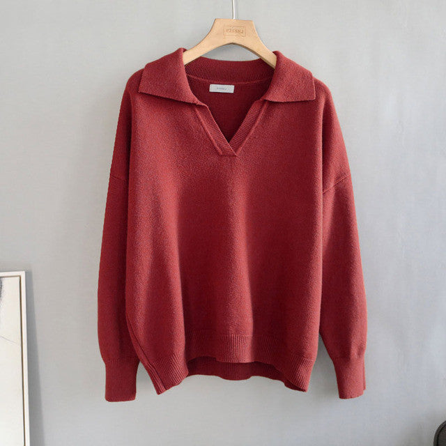 Autumn Winter Polo Collar Oversize Thick Sweater Pullovers