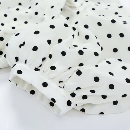 Retro Court Polka Dot Wrap Puff Sleeve Dress