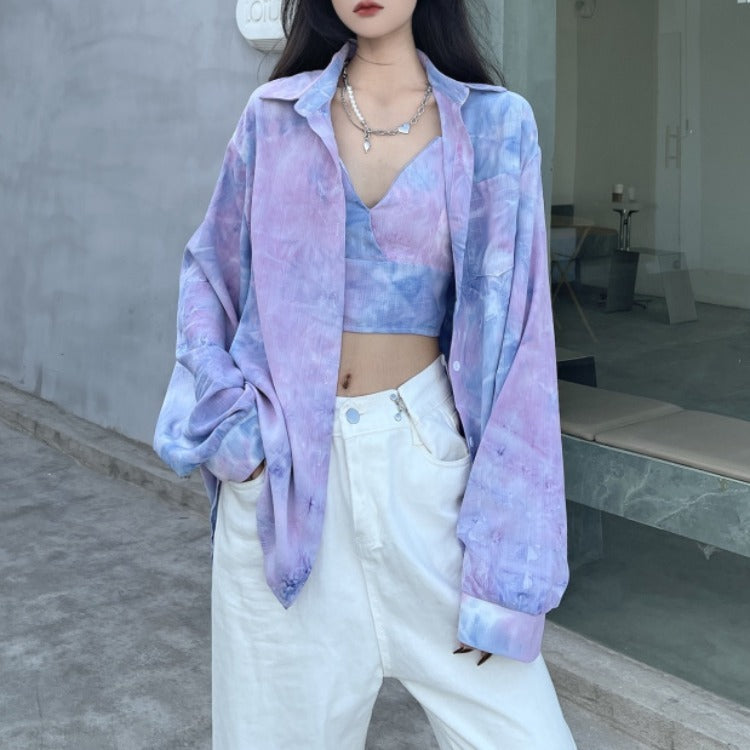 Tie Dyed Shirt Two Piece Female Autumn Outfit