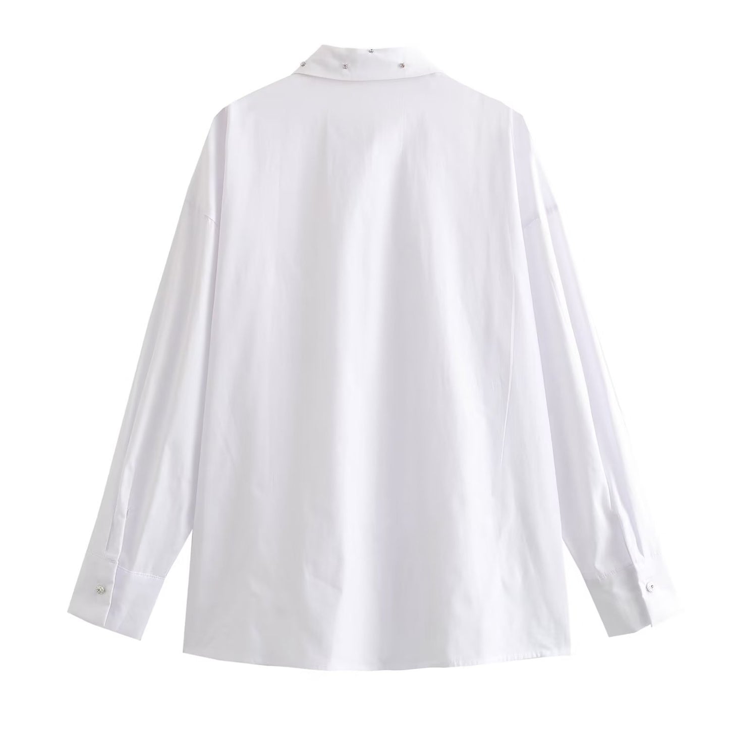 New Artificial Jewelry White With Lapel Cotton Poplin Shirt Top