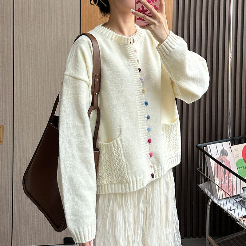 Color Button Female Gentle Style Jacket