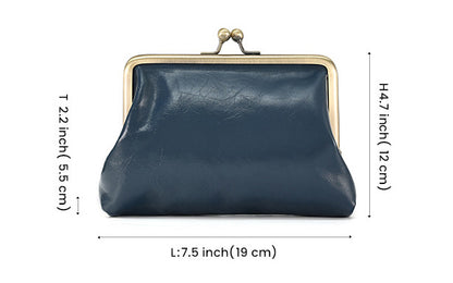 Cartera de piel auténtica para mujer con hebilla de color caramelo y almacenamiento