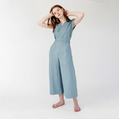 Women's Versatile V-Neck Tie Loose Fashion Jumpsuit