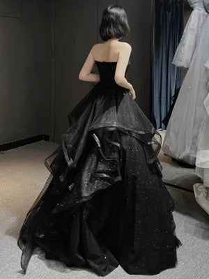 Vestido de noche negro para mujer estilo francés