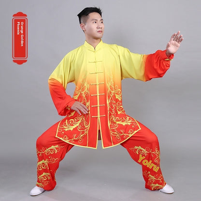 Traje Tai Ji pintado a mano con gradiente de algodón elástico para hombres y mujeres, ropa de ejercicio de artes marciales Shadowboxing