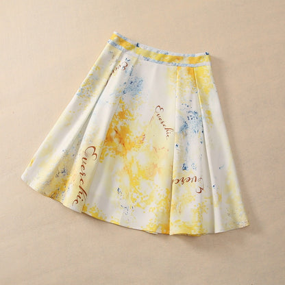 Silk Crinkle Silk Stitching Water Soluble Lotus Leaf Stand Collar Top A- Line Skirt Short Skirt Fashion Suit