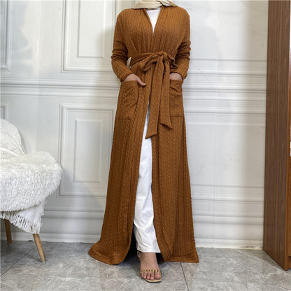 Round Edge Cardigan Sweater Muslim Long Jacket