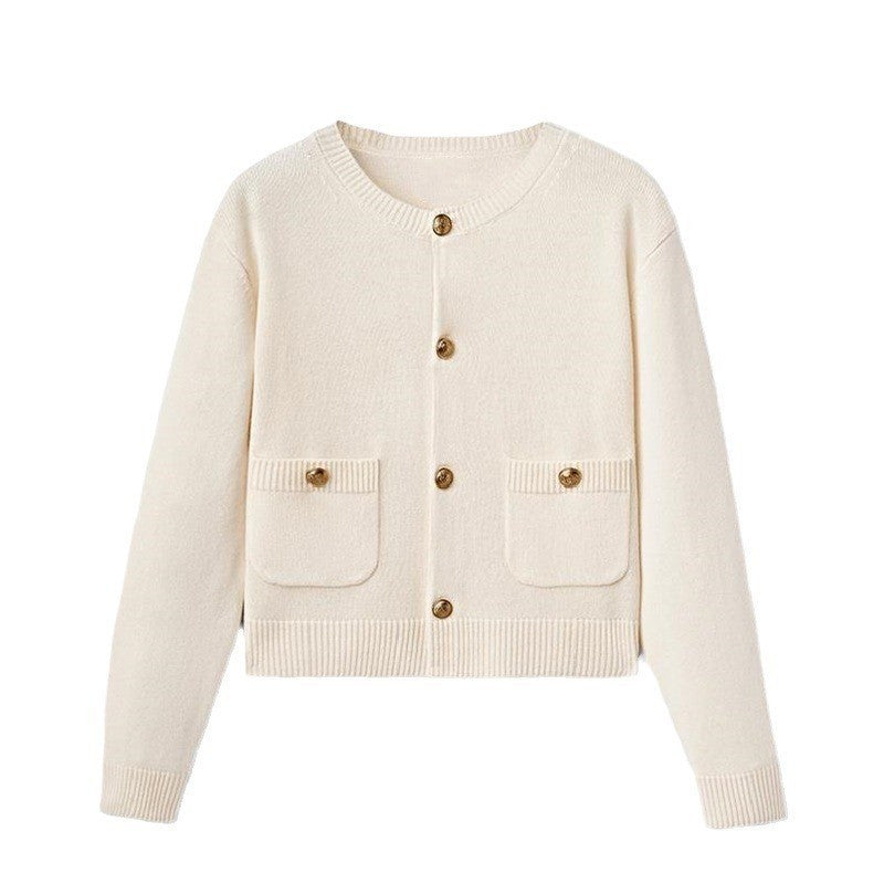 Cardigan pull en polyester tricoté avec boucle dorée de style classique pour femmes