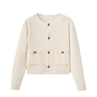 Cardigan pull en polyester tricoté avec boucle dorée de style classique pour femmes