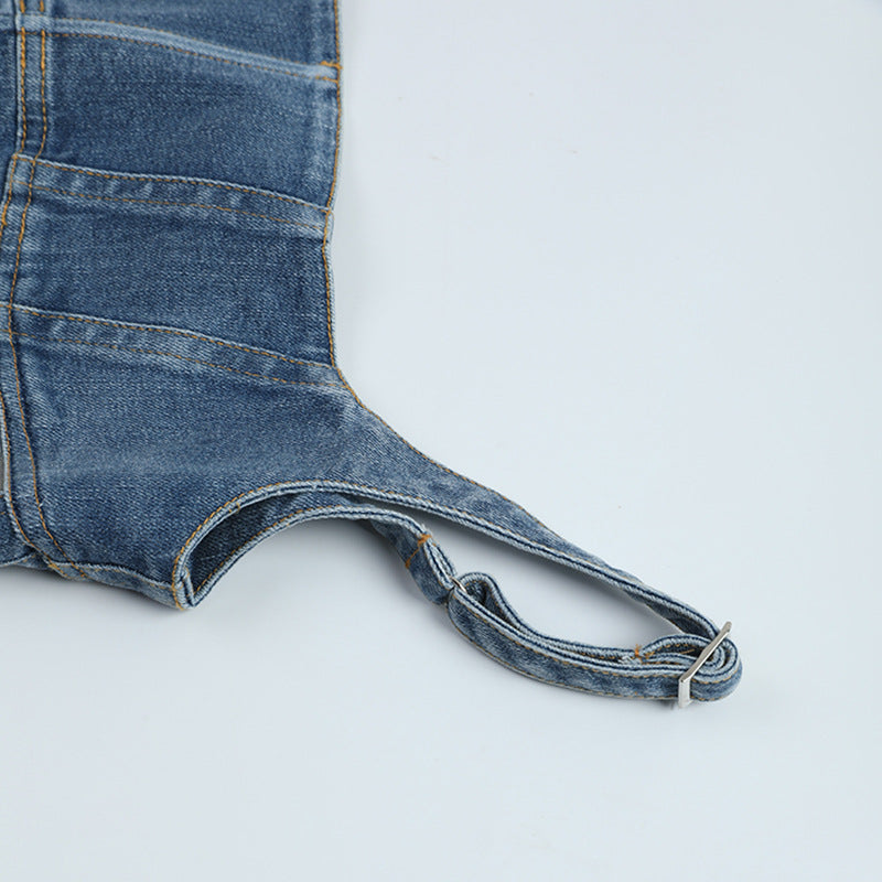 Débardeur en denim à panneau en maille pour femme