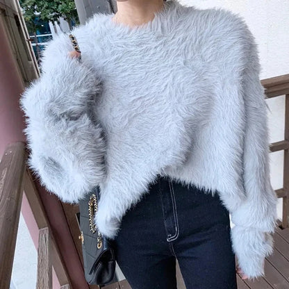 French Style Super Soft Glutinous Mink Wool Knitted Sweater