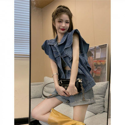 Fashion Denim Vest Jacket For Women's Retro