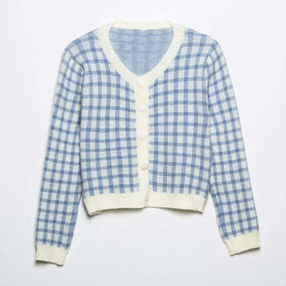 Veste cardigan en tricot jacquard à manches longues et col en V rétro pour femme