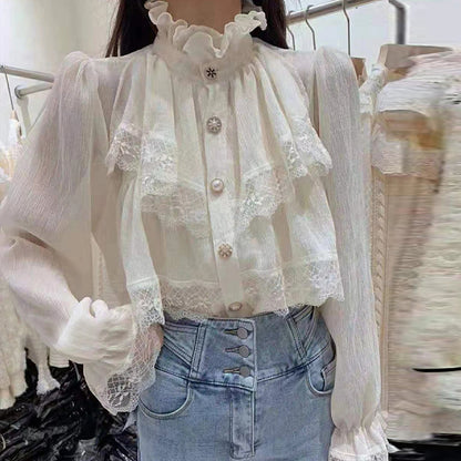 Western Style Long-sleeved Loose Flared Sleeve Shirt