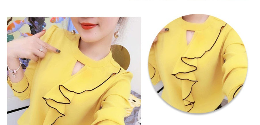 New Women's Korean Style Long Sleeve Chiffon Shirt Top