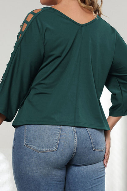 Blouse Découpée à Manches Trois-Quarts de Grande Taille